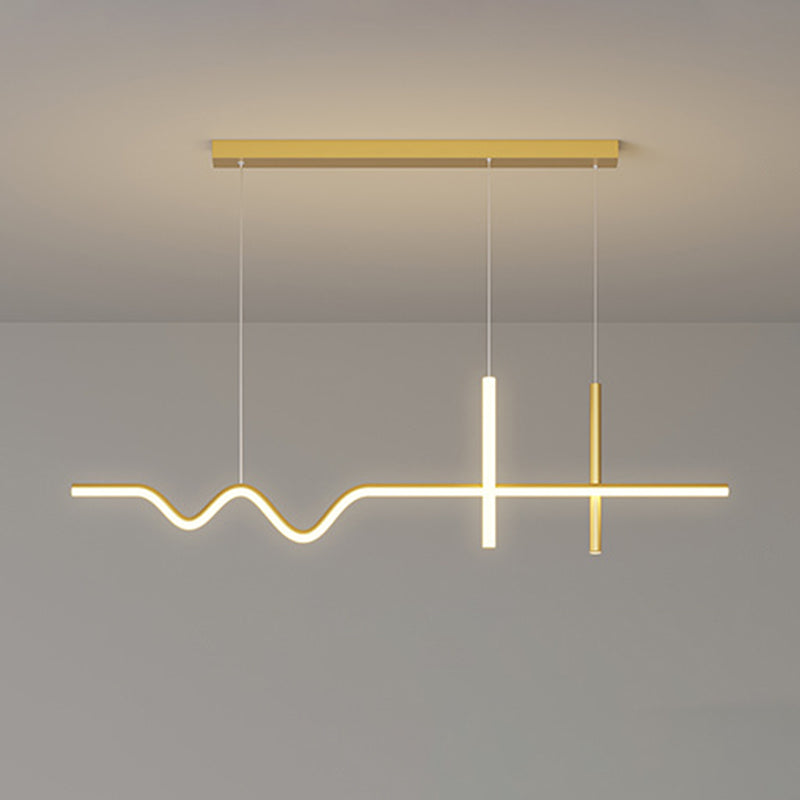 Metal Linear Shape Island Chandelier Modern Style 3 Lights Island Ceiling Light