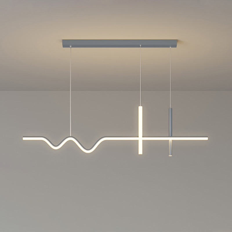 Metal Linear Shape Island Chandelier Modern Style 3 Lights Island Ceiling Light
