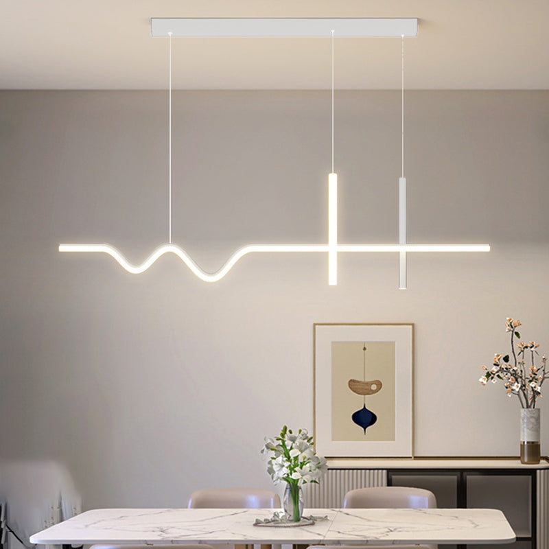Metal Linear Shape Island Chandelier Modern Style 3 Lights Island Ceiling Light