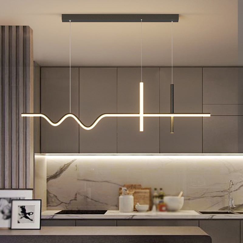 Metal Linear Shape Island Chandelier Modern Style 3 Lights Island Ceiling Light