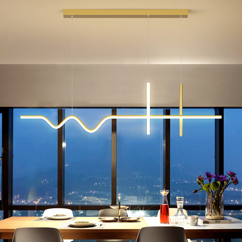 Metal Linear Shape Island Chandelier Modern Style 3 Lights Island Ceiling Light