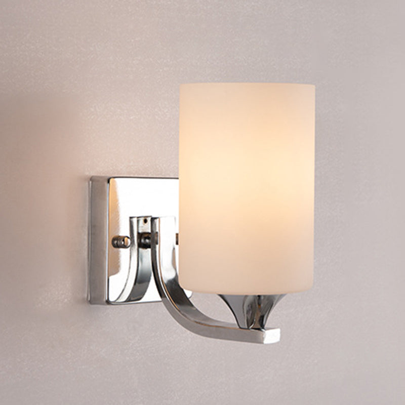 White Modern Metal Wall Sconce Geometric Shape Wall Light with Glass Shade for Living Room
