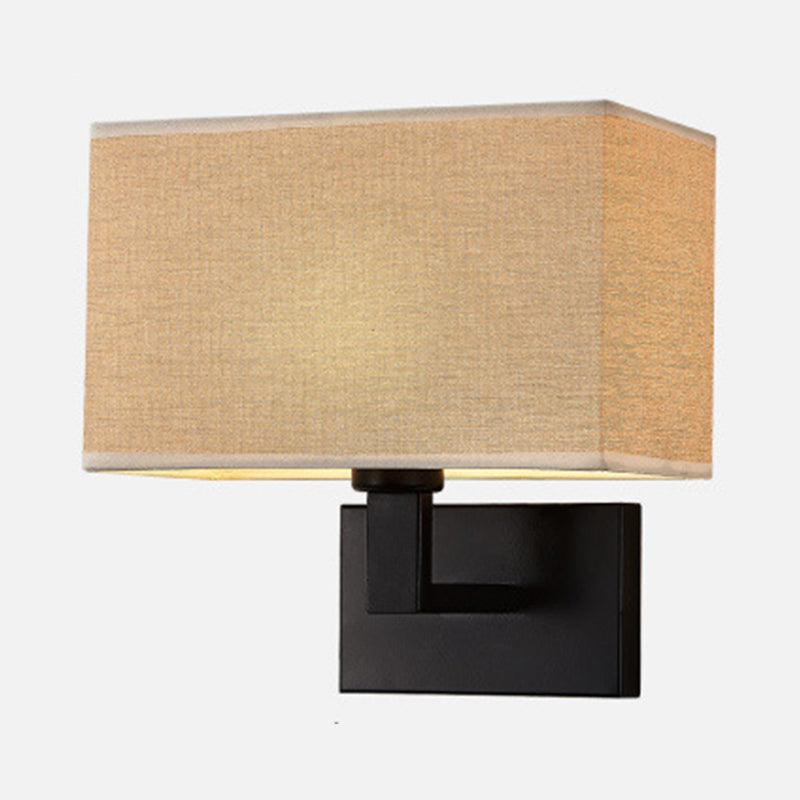 Metal Modern Wall Sconce Rectangle Shape Wall Light with Fabric Shade for Bedroom
