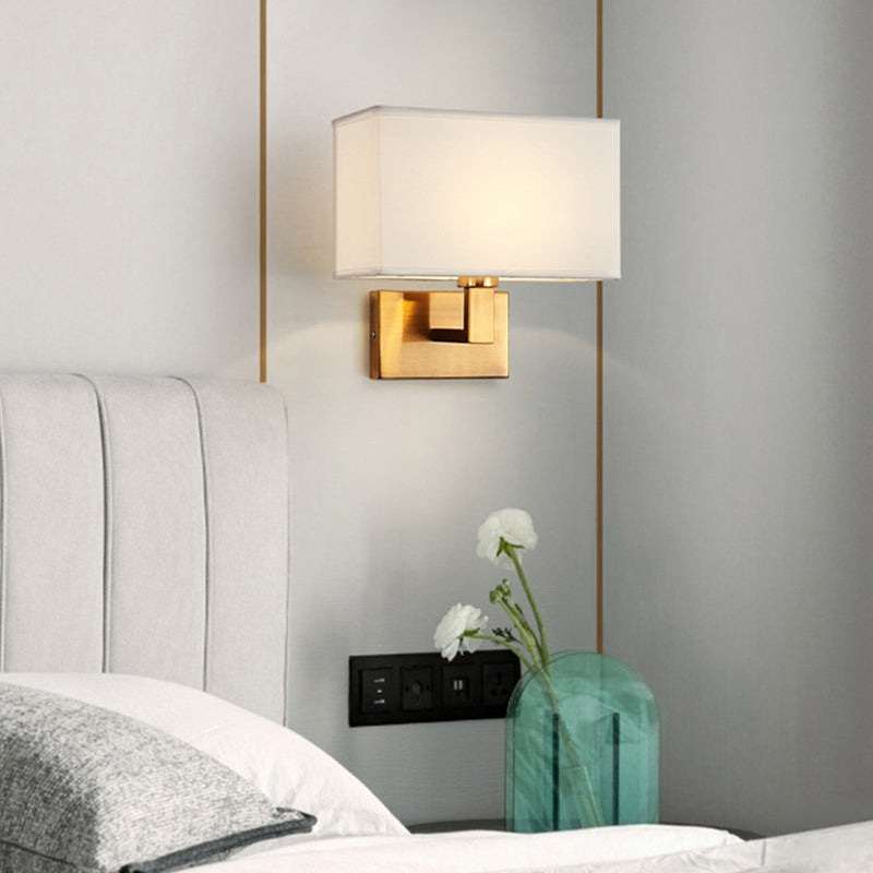 Metal Modern Wall Sconce Rectangle Shape Wall Light with Fabric Shade for Bedroom