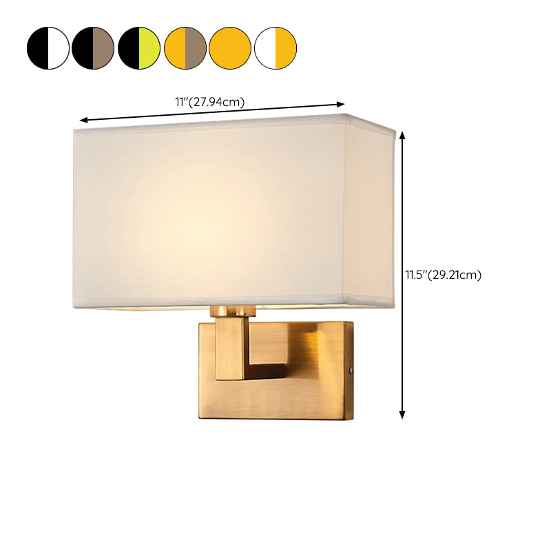 Metal Modern Wall Sconce Rectangle Shape Wall Light with Fabric Shade for Bedroom