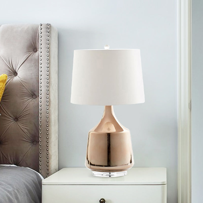Modernisme Table d'urne Éclairage Céramique 1 lampe de bureau de chevet de tête en or rose avec de l'ombre en tissu blanc