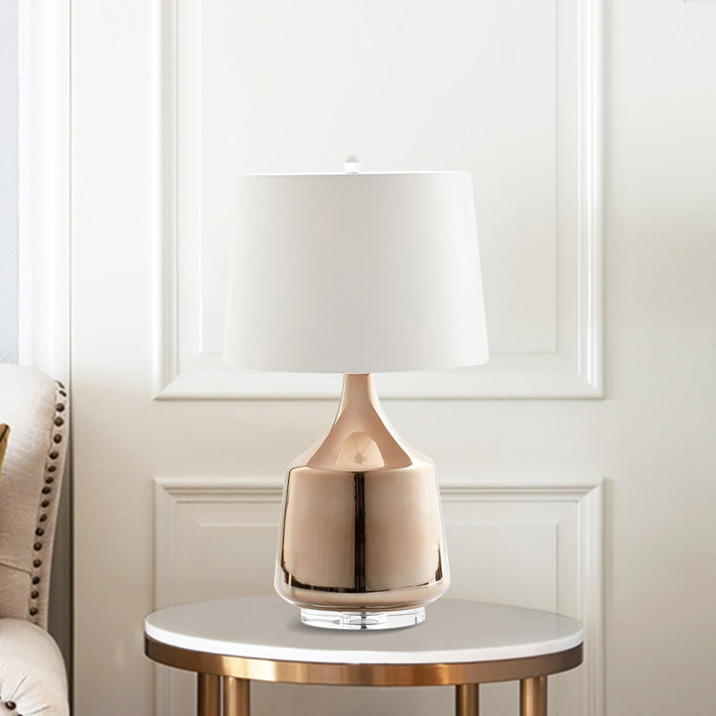 Modernisme Table d'urne Éclairage Céramique 1 lampe de bureau de chevet de tête en or rose avec de l'ombre en tissu blanc
