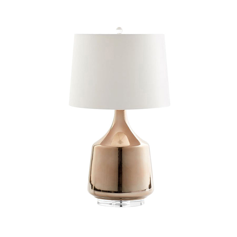 Modernisme Table d'urne Éclairage Céramique 1 lampe de bureau de chevet de tête en or rose avec de l'ombre en tissu blanc