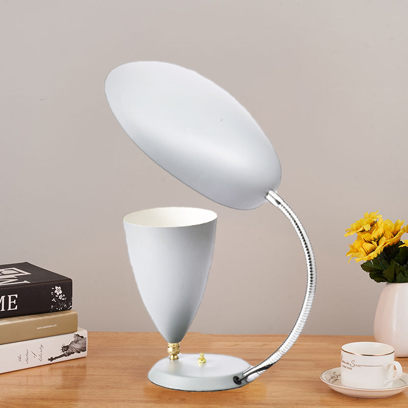 Iron Sharp Tongue and Cone Table Light Modern LED Reading Lamp in White/Black/Grey with Adjustable Arm