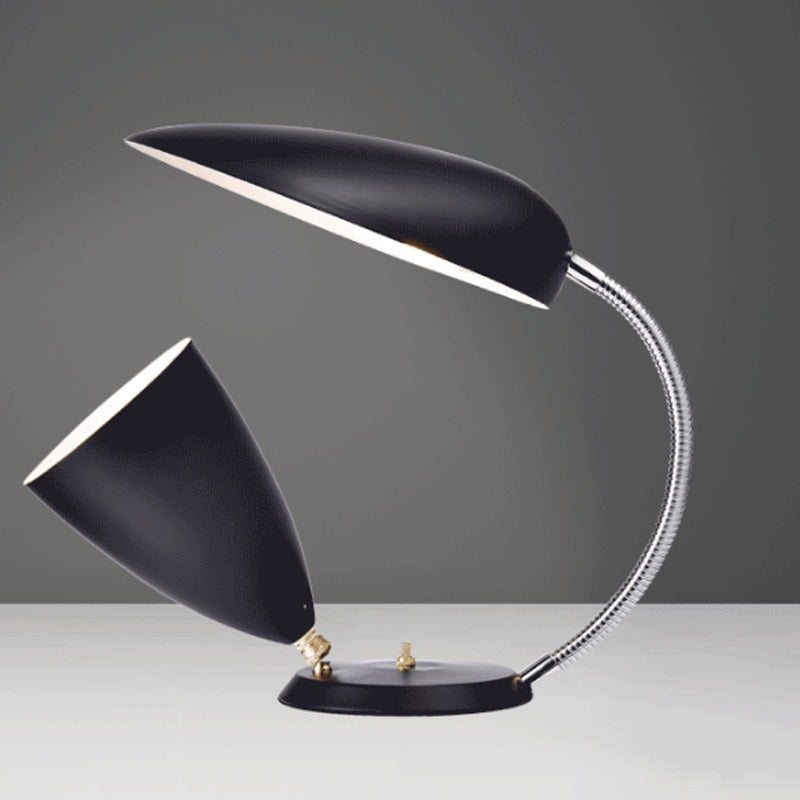 Iron Sharp Tongue and Cone Table Light Modern LED Reading Lamp in White/Black/Grey with Adjustable Arm