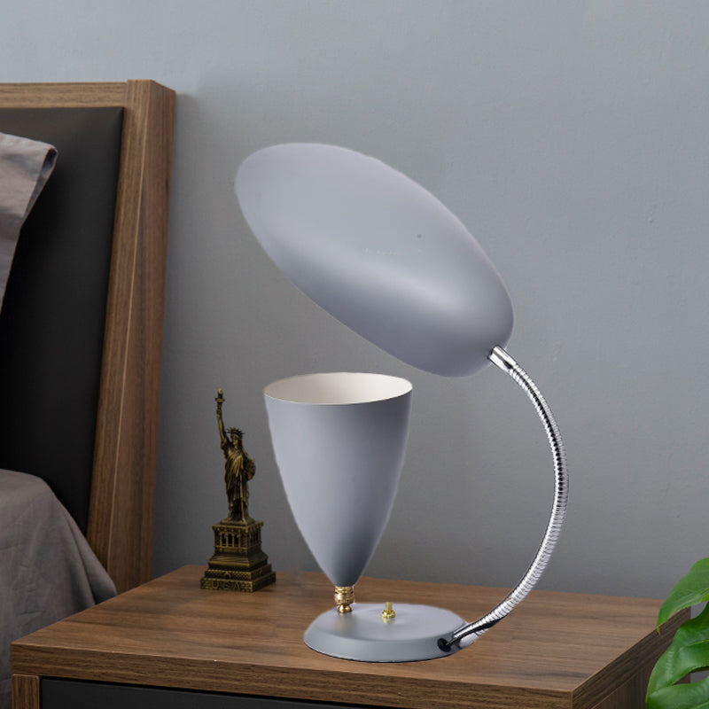 Iron Sharp Tongue and Cone Table Light Modern LED Reading Lamp in White/Black/Grey with Adjustable Arm