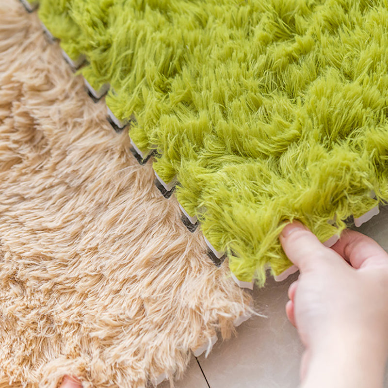 Modern Carpet Tiles Interlocking Color Block Shag Carpet Tiles