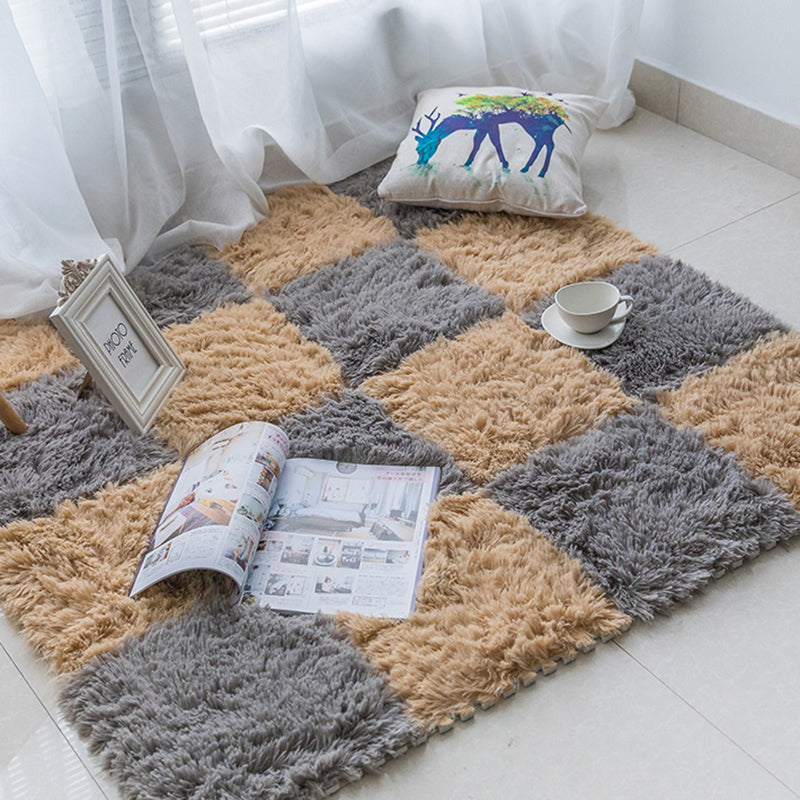 Modern Carpet Tiles Interlocking Color Block Shag Carpet Tiles