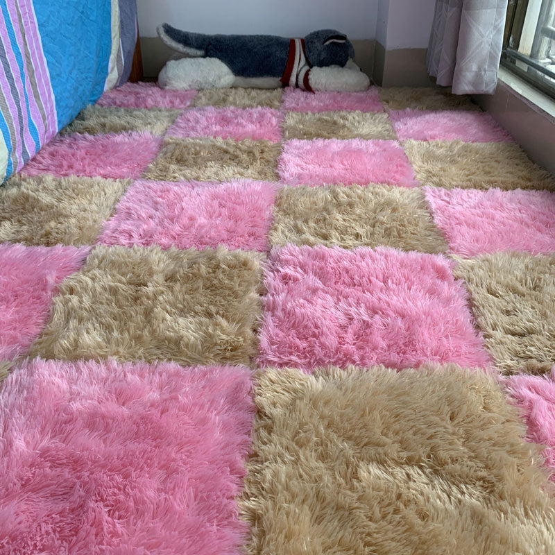 Modern Carpet Tiles Interlocking Color Block Shag Carpet Tiles