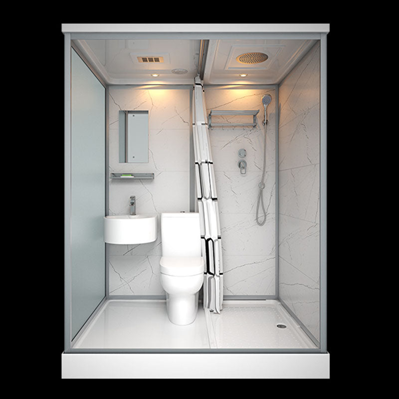 Frosted Tempered Glass Framed Shower Stall with White Base and Towel Bar