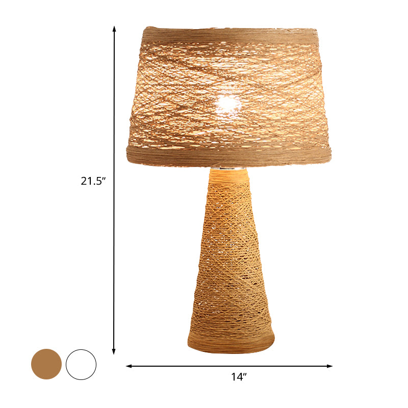 1 Bulbe Salle Bureau Light Style Asian White / Tan Reading Livre lampe avec ombre en rotin