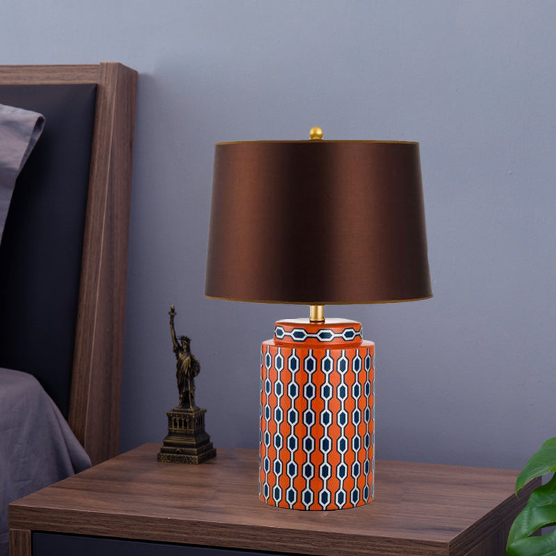 Jar -vormige nachttafel Licht Modernistisch keramiek 1 kop blauw/oranje afwerking stof bureaulamp voor bed voor het bed