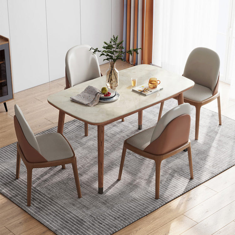 White Dinette Table with Wood Legs Modern Dining Table for Kitchen