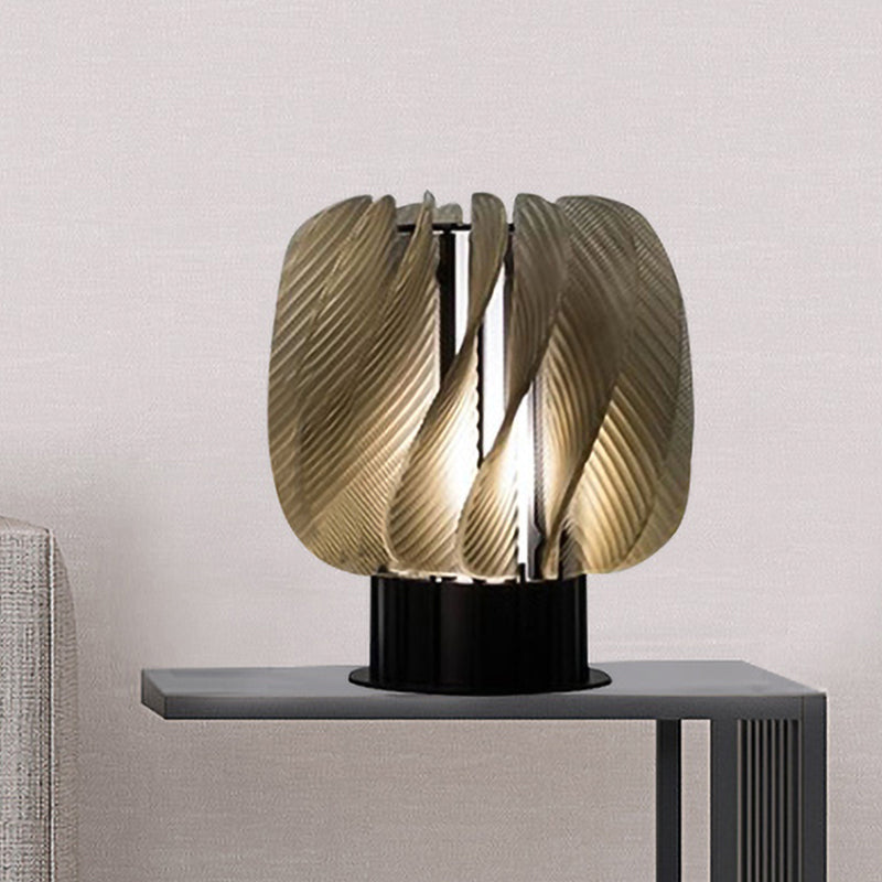 Lampada da comodino in acrilico Drum Modernismo Lampada da scrivania a LED ambrata con design a pannello a spirale per soggiorno