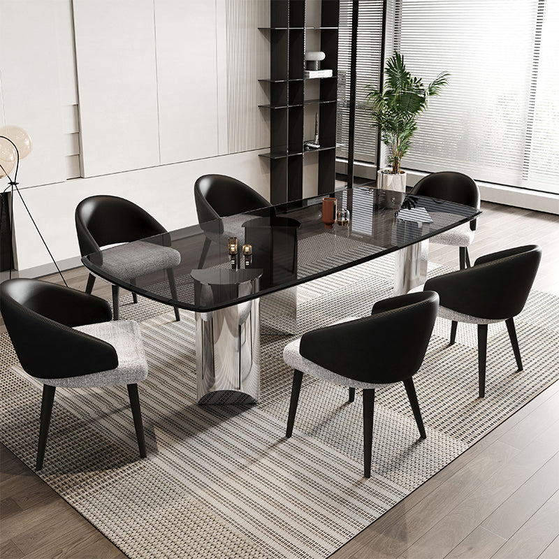 Contemporary Kitchen Dinner Table Rectangle Glass Top Dining Table