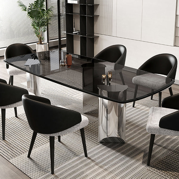 Contemporary Kitchen Dinner Table Rectangle Glass Top Dining Table