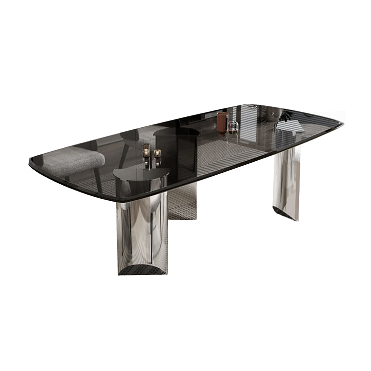 Contemporary Kitchen Dinner Table Rectangle Glass Top Dining Table
