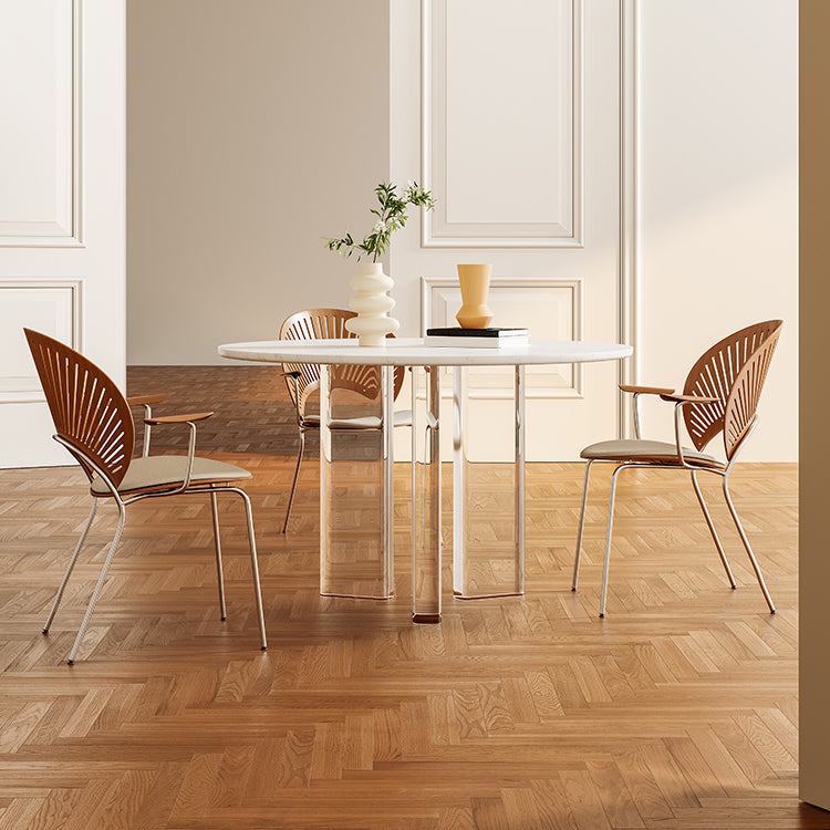 Scandinavian Round Cream White Dining Table for 2-4 People Artificial Wood Table Top with Tripod Leg