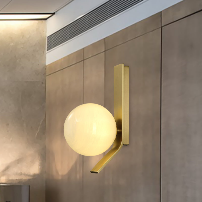 Ball Frosted Glass Sconce Fixture Luxury 1 Bulb Brass Wall Mounted Lighting with Curved Metal Backplate