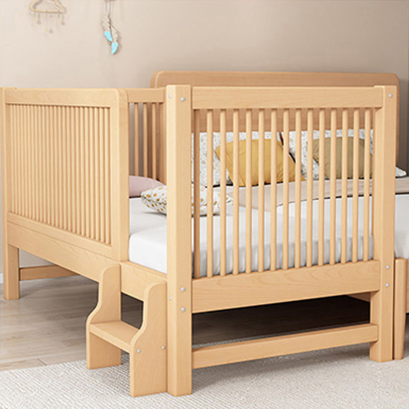 Scandinavian Beech Wood Nursery Bed Natural Nursery Crib with Guardrail