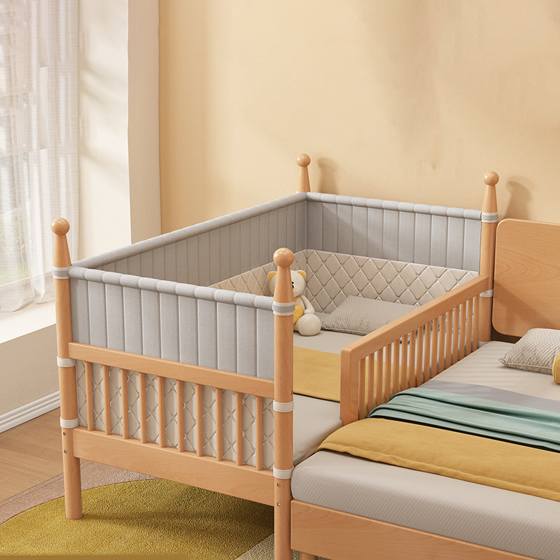 Solid Wood Baby Crib Washed Natural Crib with Guardrail and Mattress