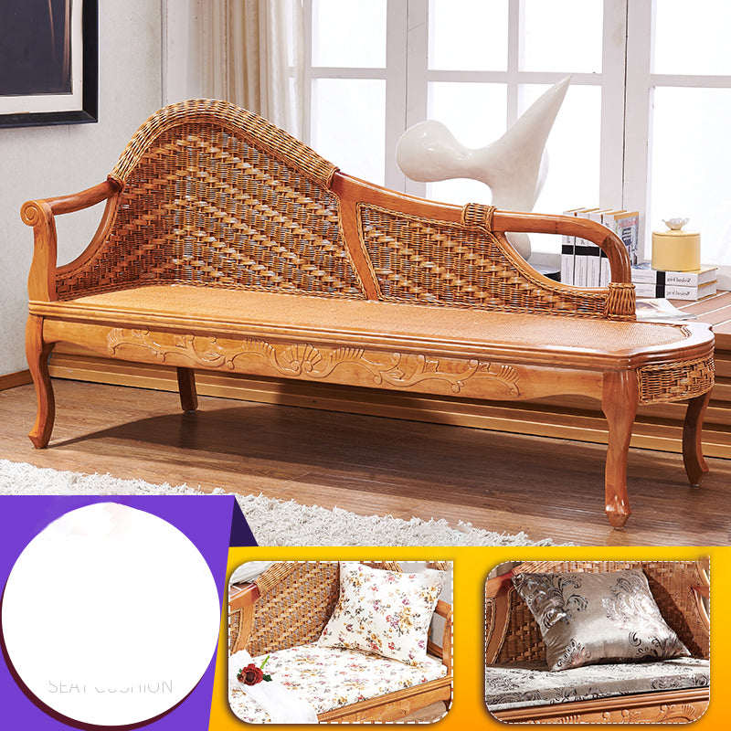 Traditional Rattan Chaise Lounge with Pillow and Arm Floral Lounge Chair for Living Room