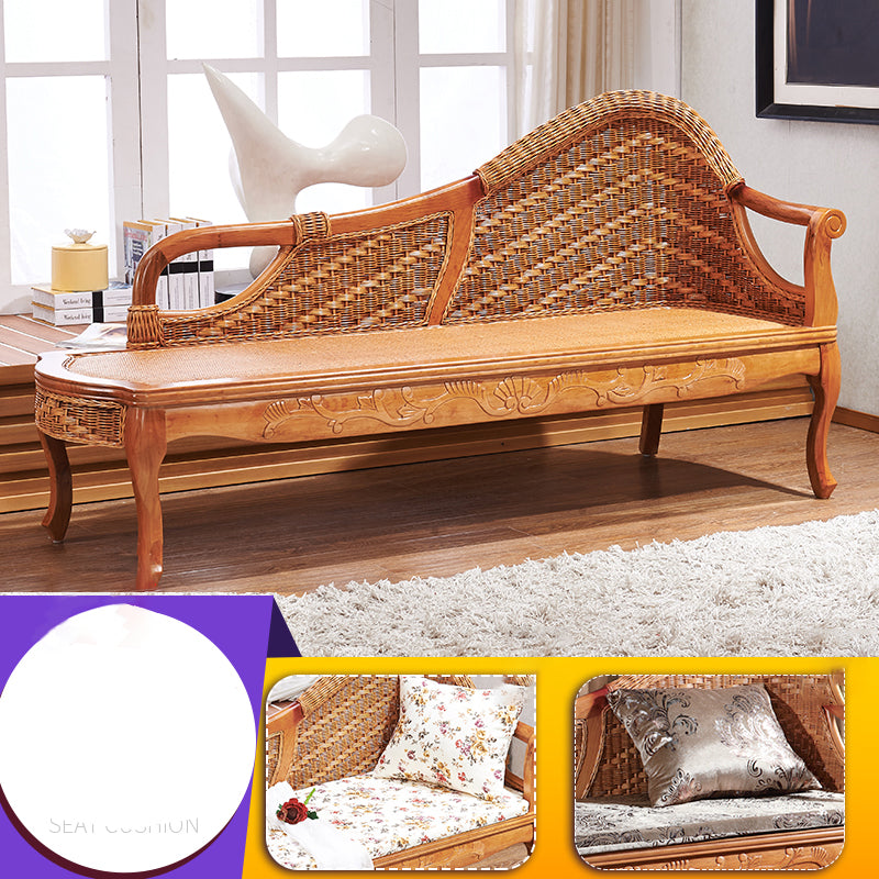 Traditional Rattan Chaise Lounge with Pillow and Arm Floral Lounge Chair for Living Room