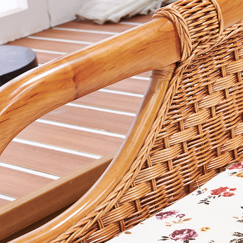 Traditional Rattan Chaise Lounge with Pillow and Arm Floral Lounge Chair for Living Room