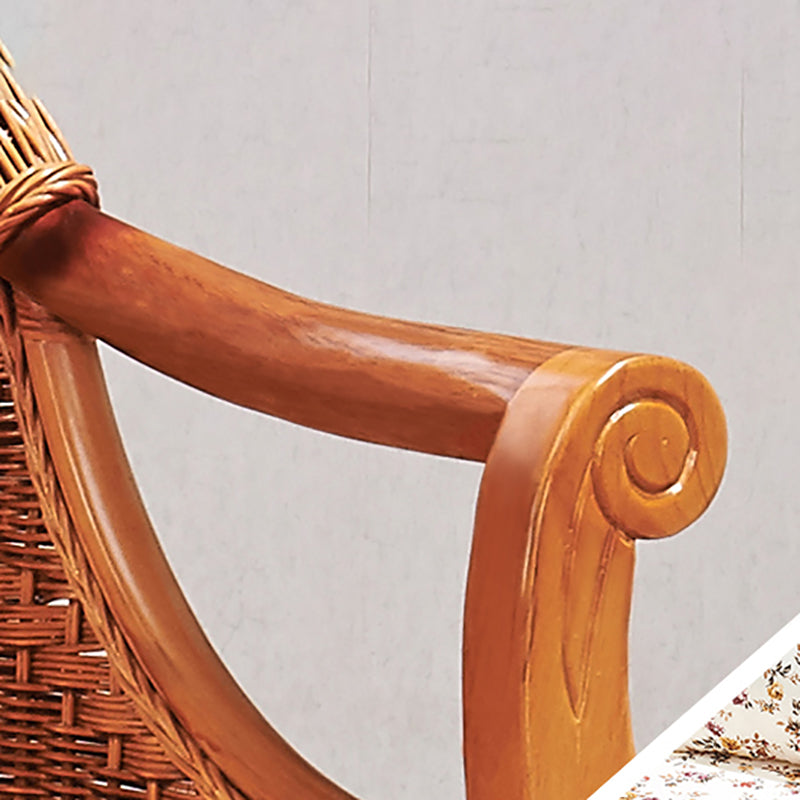 Traditional Rattan Chaise Lounge with Pillow and Arm Floral Lounge Chair for Living Room