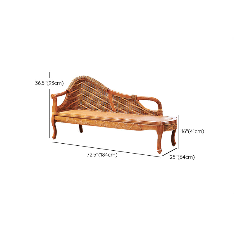 Traditional Rattan Chaise Lounge with Pillow and Arm Floral Lounge Chair for Living Room