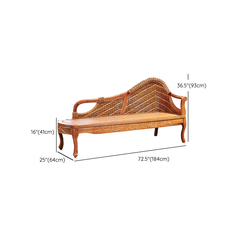 Traditional Rattan Chaise Lounge with Pillow and Arm Floral Lounge Chair for Living Room