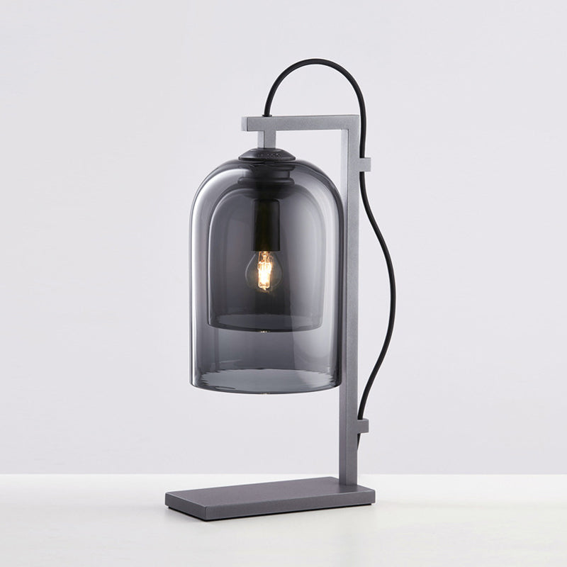 Double Bell Table Lighting Minimalist Smoke Gray Glass Bedroom 1 Head Plug In Desk Lamp