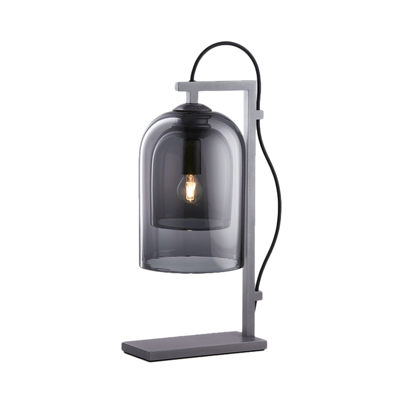 Double Bell Table Lighting Minimalist Smoke Gray Glass Bedroom 1 Head Plug In Desk Lamp