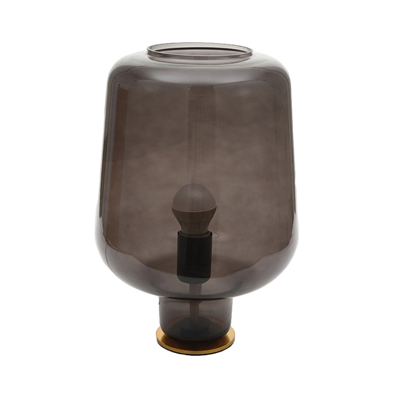 1 Glühbirnenschlafzimmer Nachttisch Leichtes Post moderne Messingschisch Lampe mit Glas Rauchgrau -Glasschatten