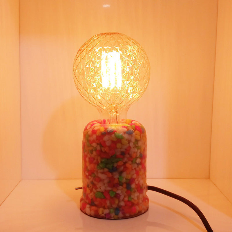 Red Tubular Table Lighting Contemporary 1 Light Resin Nightstand Lamp with Plug In Cord
