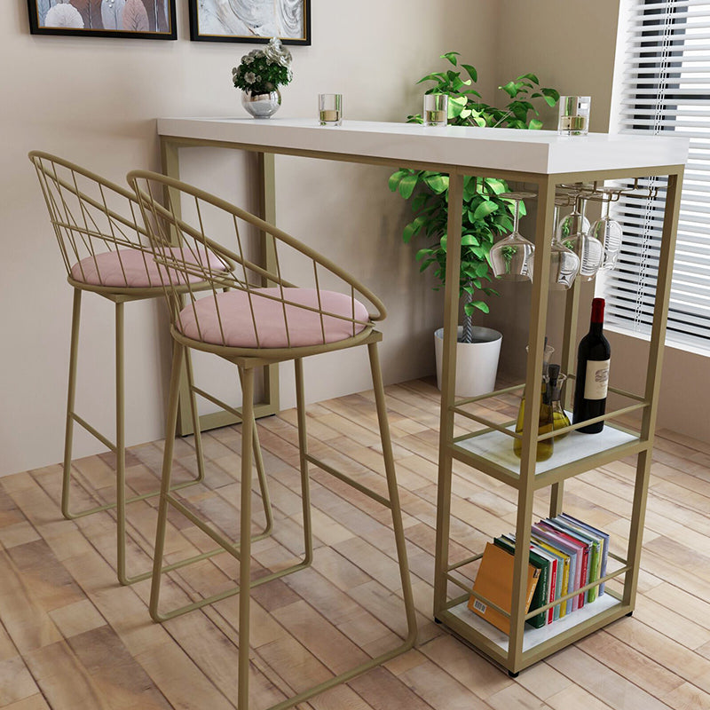 Glam Style Rectangle Bar Table Storable Base for Living Room