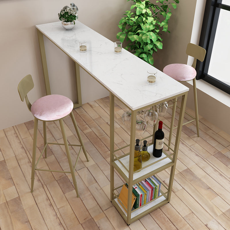 Glam Style Rectangle Bar Table Storable Base for Living Room