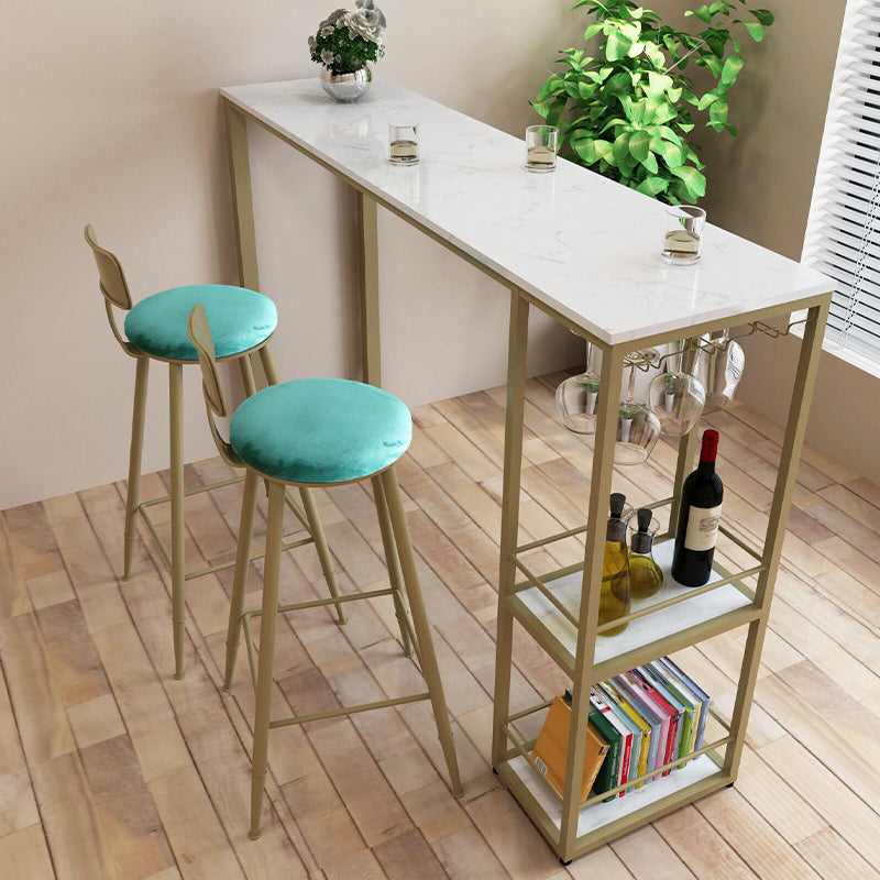 Glam Style Rectangle Bar Table Storable Base for Living Room