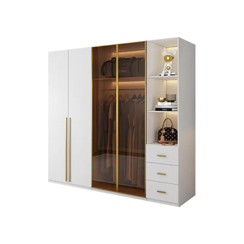 Modern White Wood Frame Wardrobe Armoire Freestanding Wardrobe with Soft Close Drawers