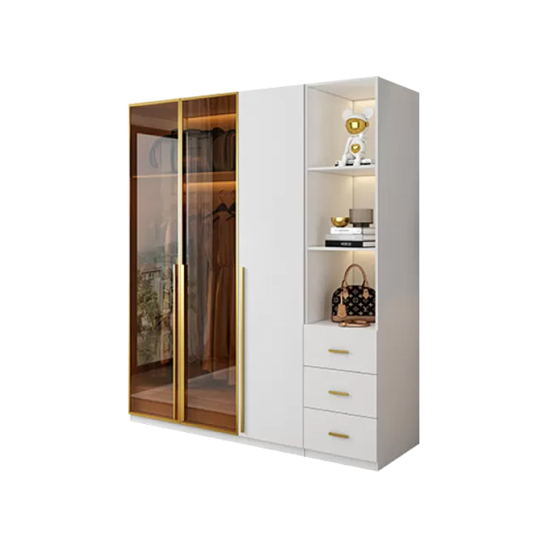 Modern White Wood Frame Wardrobe Armoire Freestanding Wardrobe with Soft Close Drawers