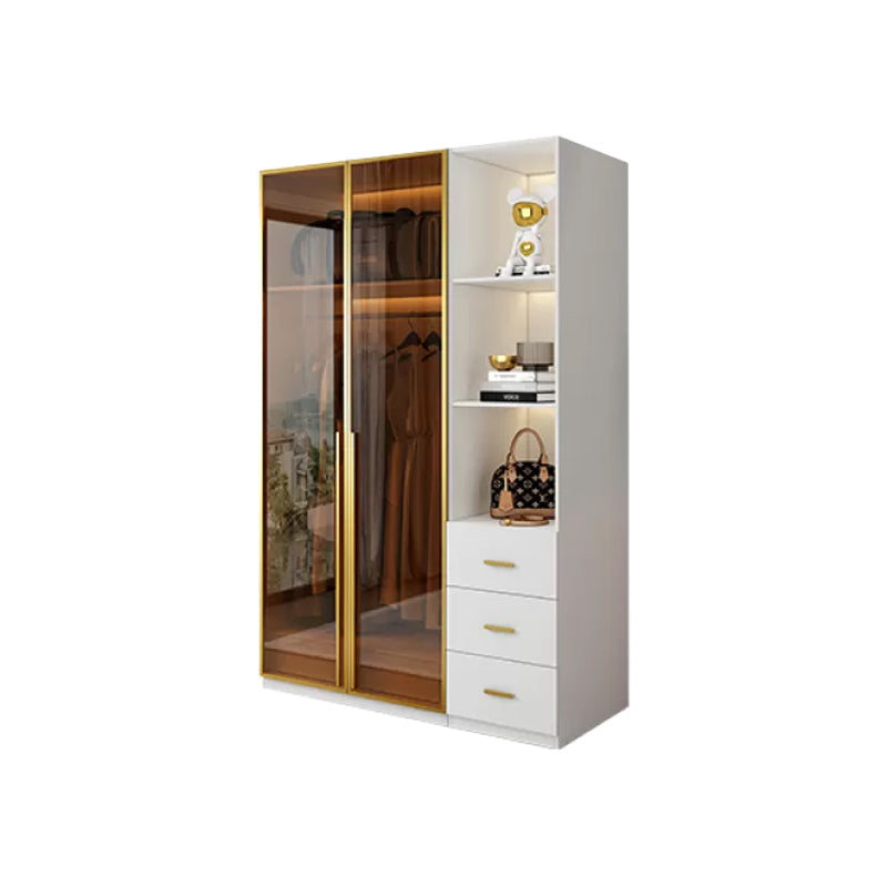 Modern White Wood Frame Wardrobe Armoire Freestanding Wardrobe with Soft Close Drawers