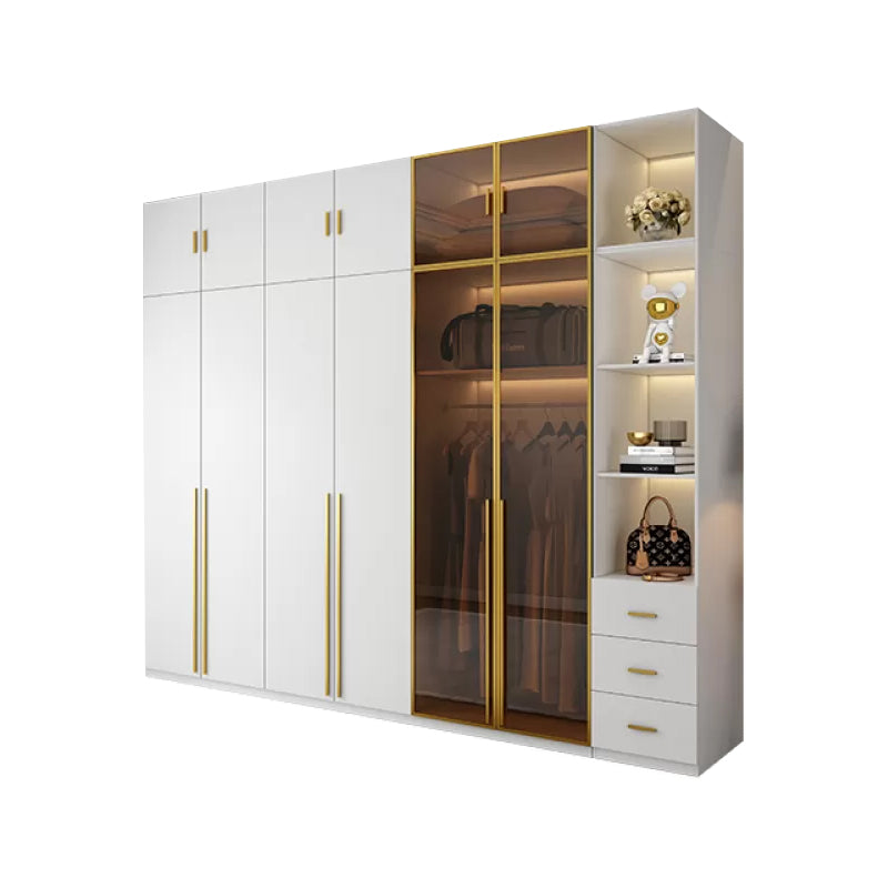 Modern White Wood Frame Wardrobe Armoire Freestanding Wardrobe with Soft Close Drawers