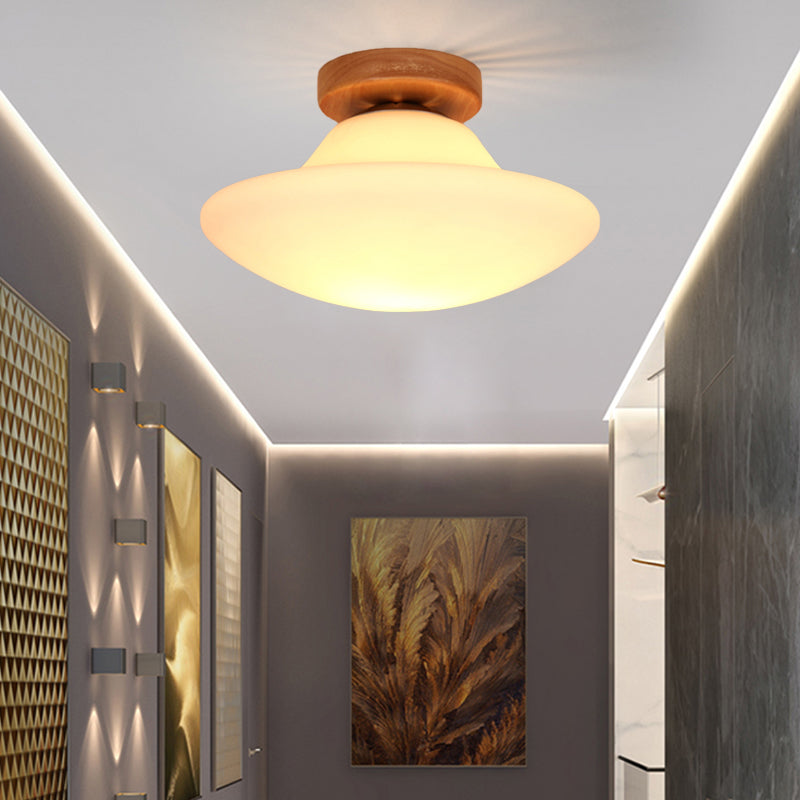 Modern Mushroom Flush Mount Lighting Milk White Glass 1 Head Corridor Flushmount in Gold