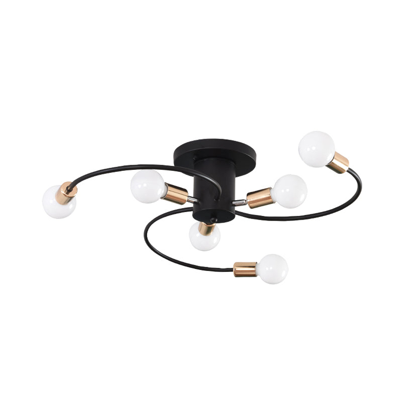 Bras en spirale fer semi-encastré éclairage modernisme 6 ampoules noir et or près du plafonnier