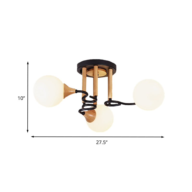 Lámpara de techo empotrada de vidrio opalino, modernismo, lámpara de techo empotrada de vidrio opalino de 3/6 luces, esfera negra y madera